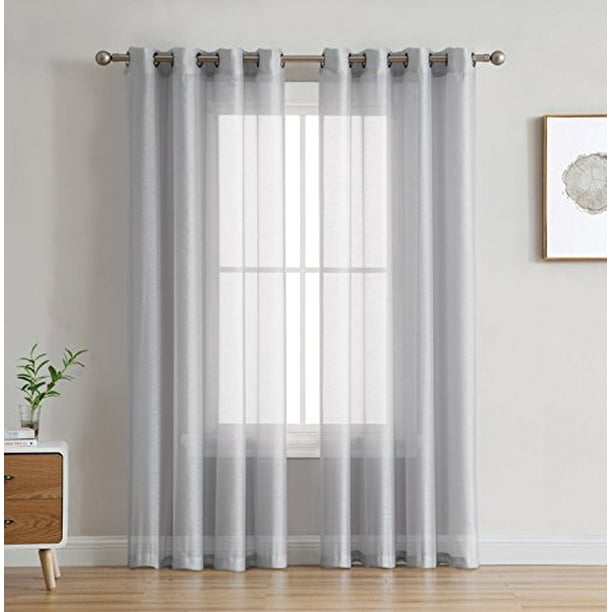HLC.ME Silver Grey Sheer Voile Window Treatment Rod Pocket Curtain Panels for Bedroom and Living Room 54 x 84 inches Long, Set of 2 HLC.ME Silver Grey Sheer Voile Window Treatment Rod Pocket Curtain Panels for Bedroom and Living Room 54 x 84 inches Long, Set of 2